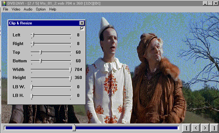 DVD2AVI Clip & Resize settings